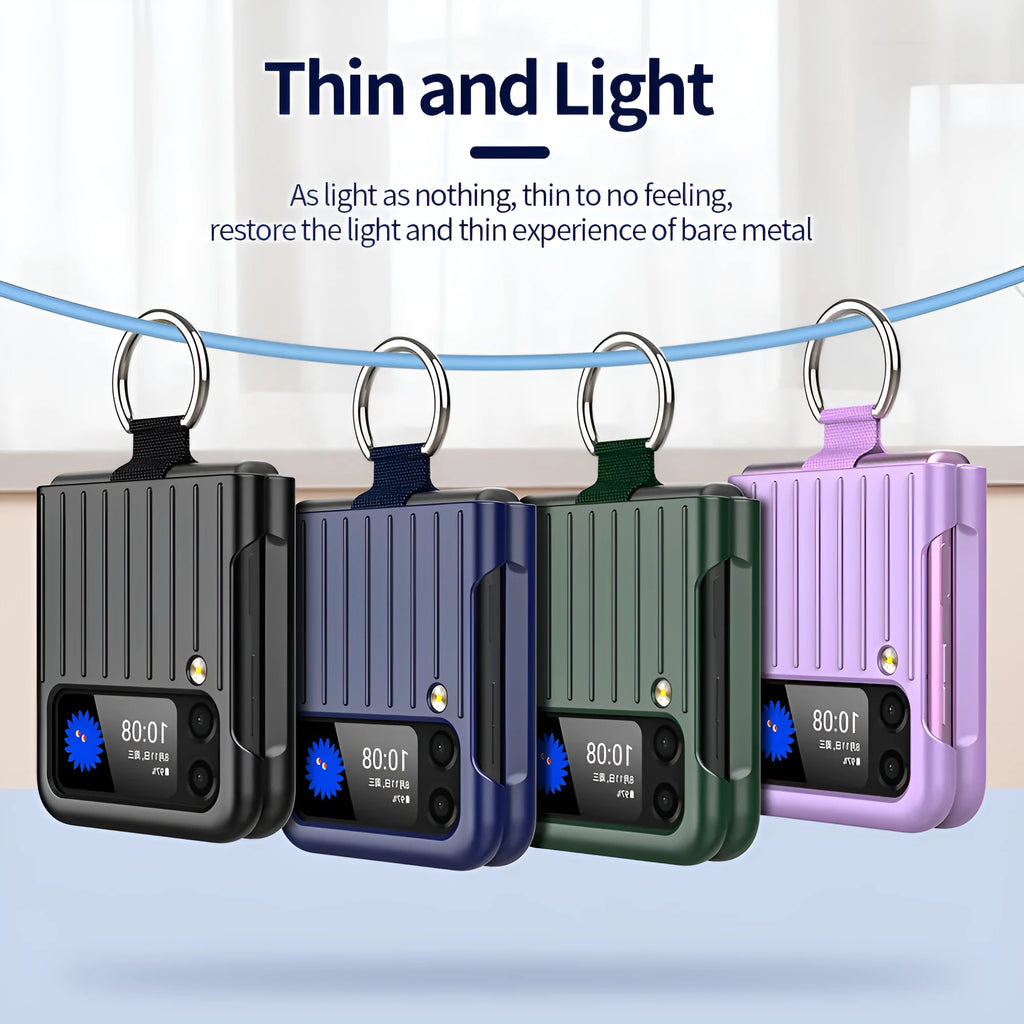 Plain frosted PC phone case for Samsung Galaxy Z Flip3 with luggage ring shell in black