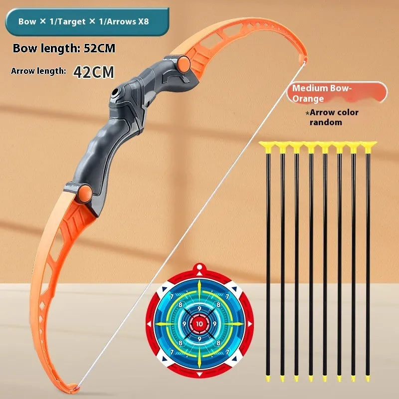 Children's plastic bow and arrow set in orange with target and arrows for outdoor play