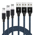 Braided nylon Micro USB charging cable in black and white colour, shown coiled.