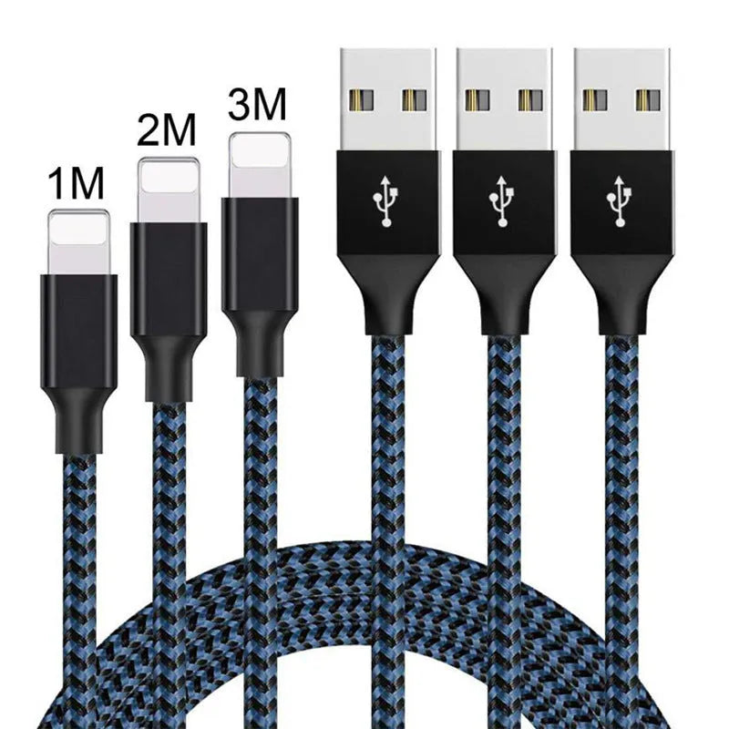 Braided nylon Micro USB charging cable in black and white colour, shown coiled.