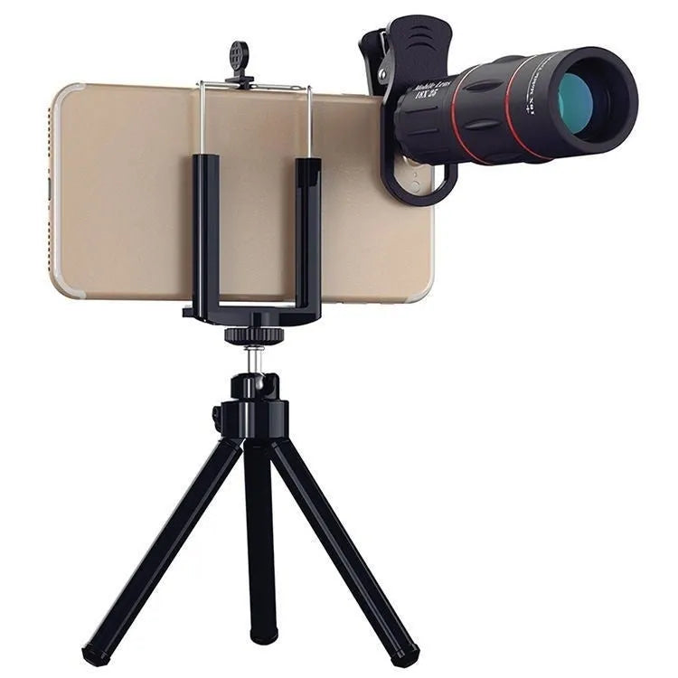Mobile phone long-focus telephoto lens bracket set with 18× monocular telescope standard set on a smartphone