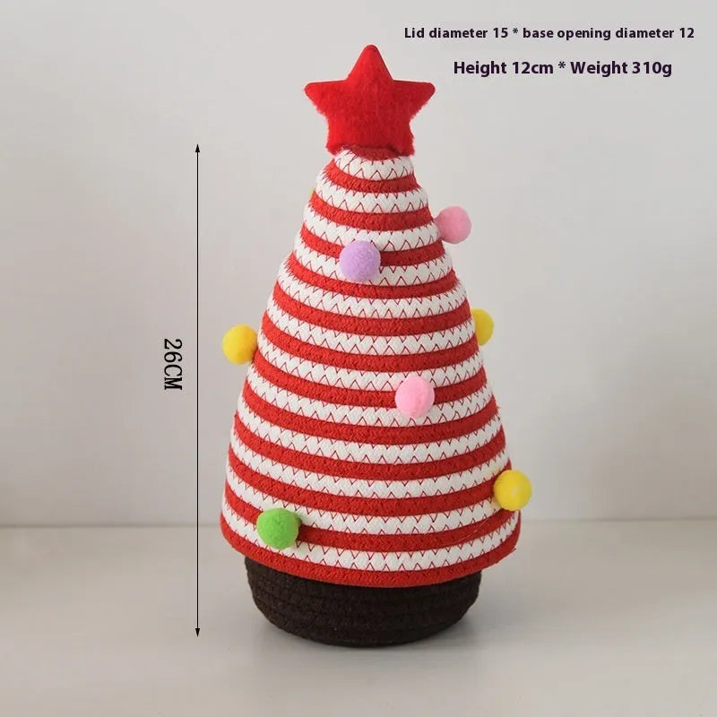 Christmas decoration storage basket in cotton thread with green Christmas tree colour