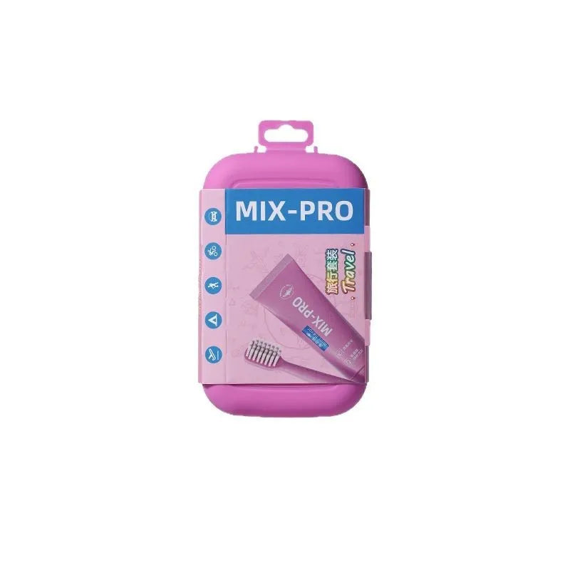 Portable travel toothbrush and toothpaste set for adults in Travel Set Blue or Travel Set Pink.