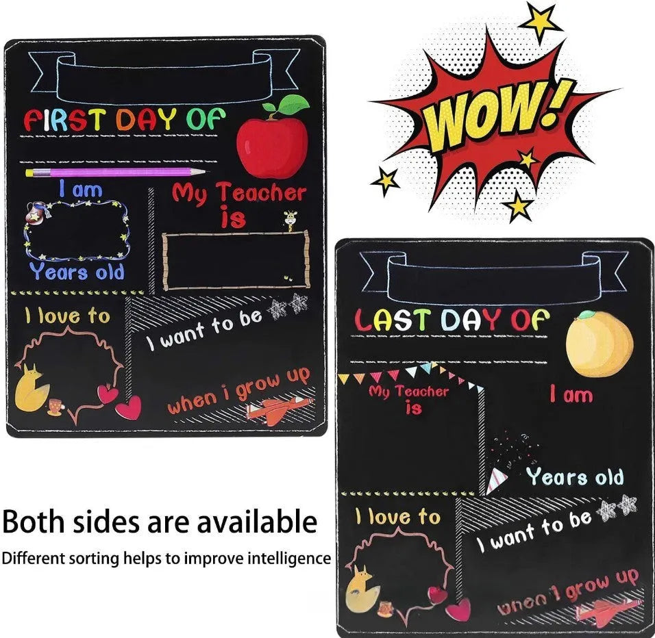 Natural wood colour first day of school blackboard ornament with modern simplicity style.