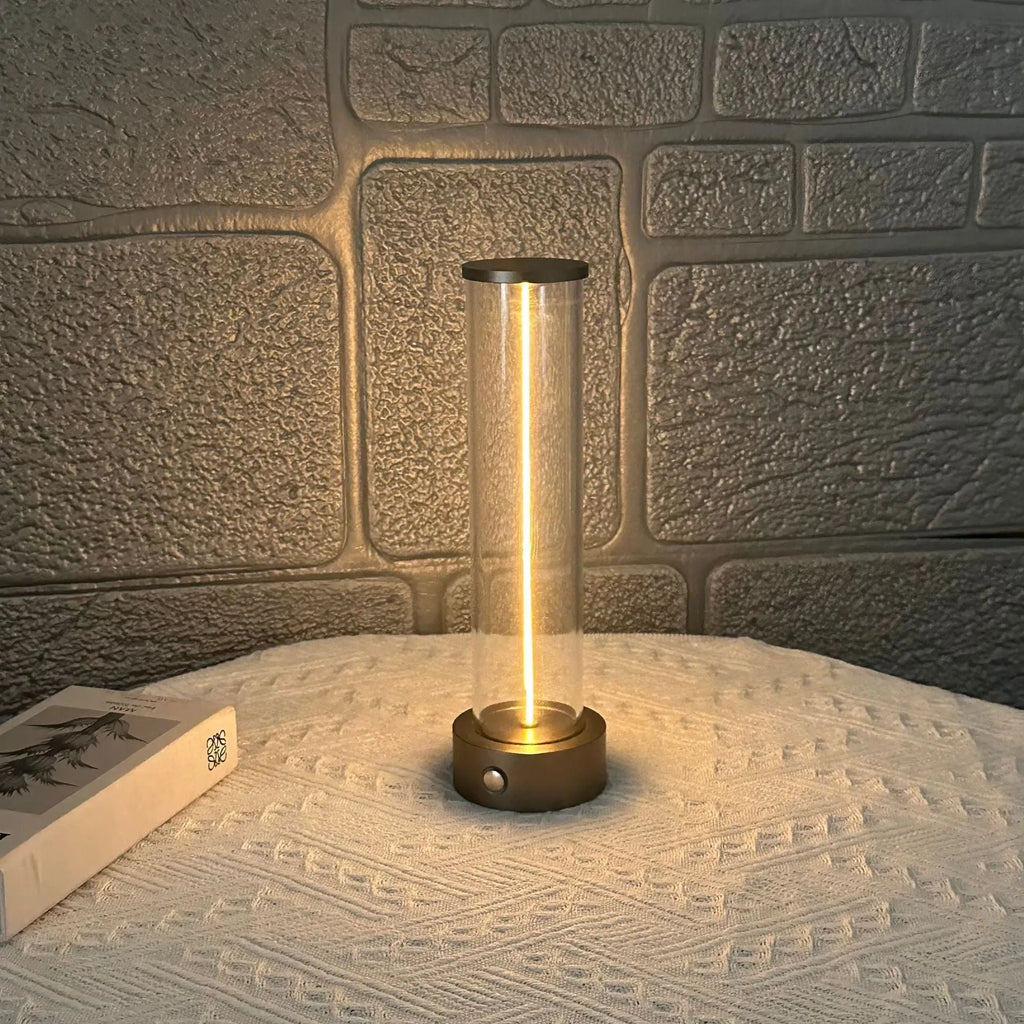 Modern USB-charged LED glass night light with magnetic base, dimensions 53mm by 234mm.