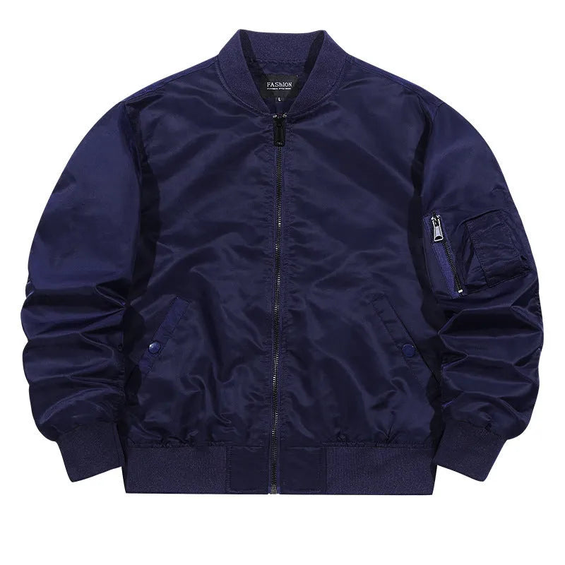 Men's loose casual jacket, nylon shell with polyester lining, side seam pockets, solid colour, sizes S to 5XL