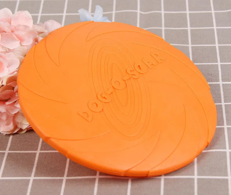 Dog anti-bite training frisbee and interactive bite ring in orange and green plastic sizes medium large trumpet