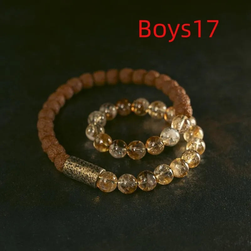 Personalised natural colour LCD double circle bracelet showing custom message on citrine display