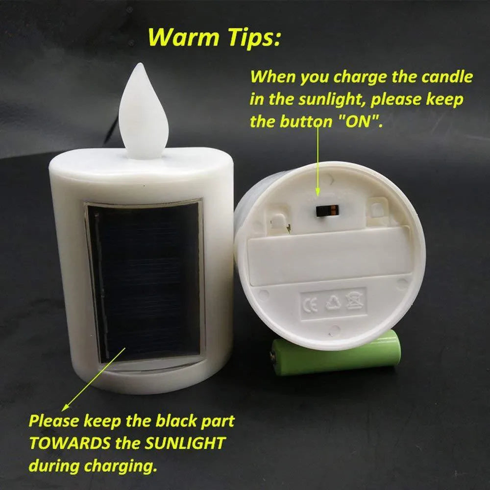 Solar LED candle in ABS plastic, 6.5 x 11cm, rechargeable decorative light for home and events