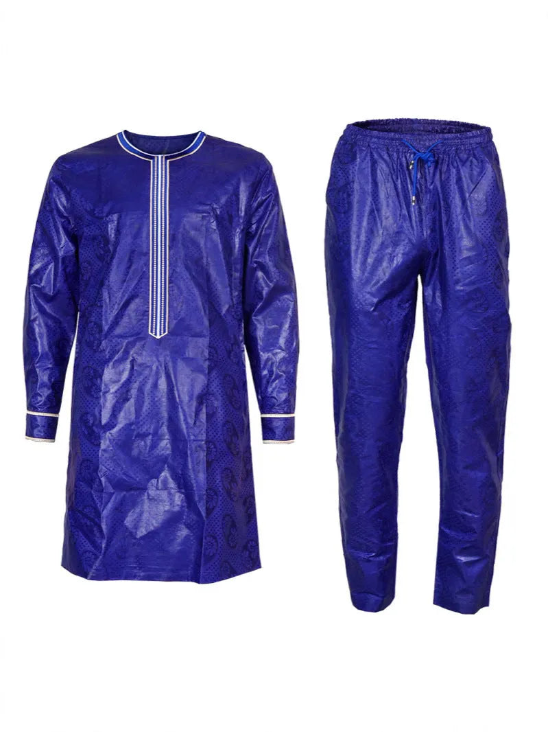 Plus size men's figured cloth three-piece suit in dark blue for daily spring autumn wear