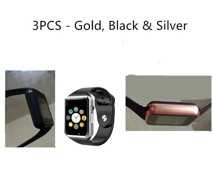 A1 Smart Watch with 1.54-inch screen on wrist, showing Android interface, available in multiple colours.