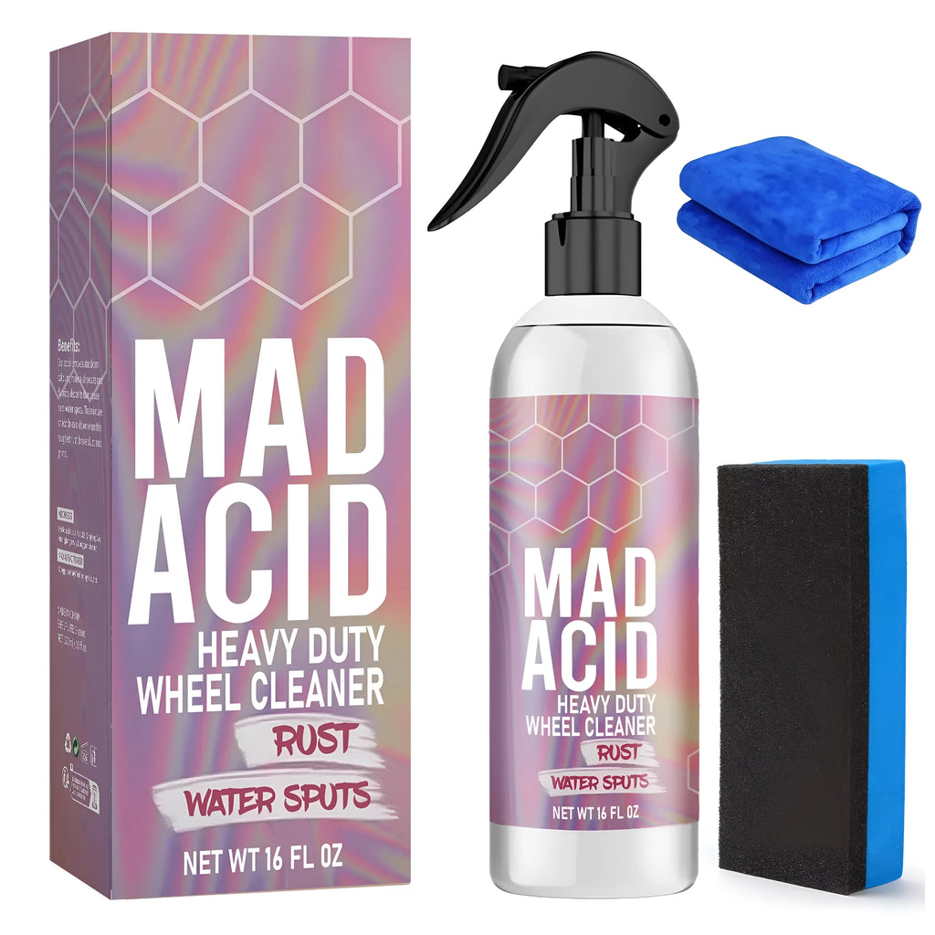 Tyre cleaner foam 120ml bottle with towel and sponge brush on car tyre