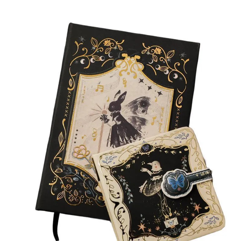 THALO A5 retro gothic style notebook showing cover design options on a wooden table.