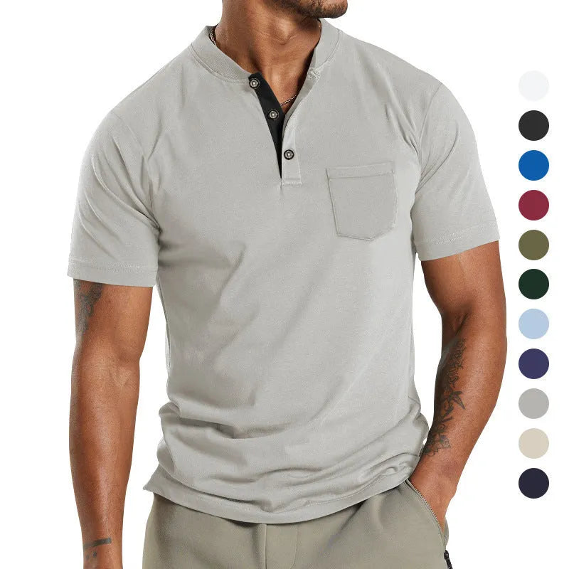 Men's short sleeve casual shirt with button pocket in multiple solid colours