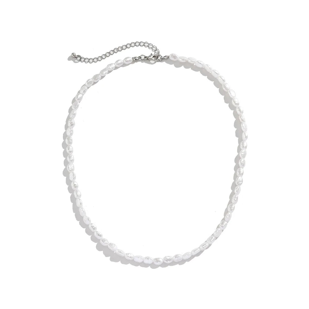 Men's white U-shaped pearl clavicle necklace with mother pearl shellfish pendant on adjustable pearl chain
