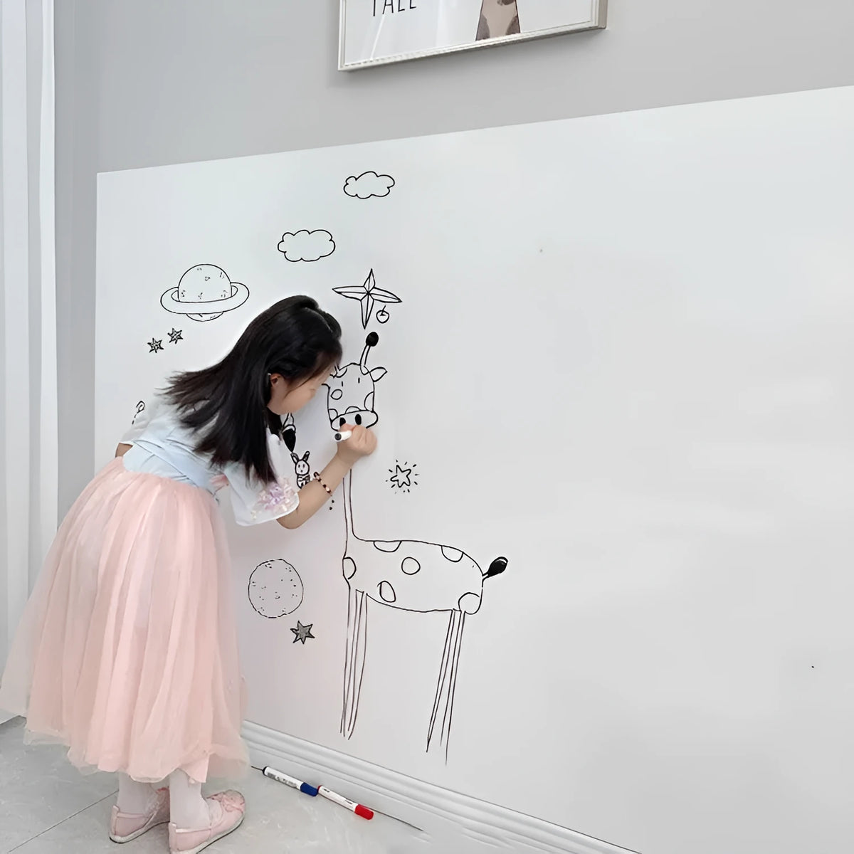 White electrostatic whiteboard sticker for children's room, PP removable flat wall writing board