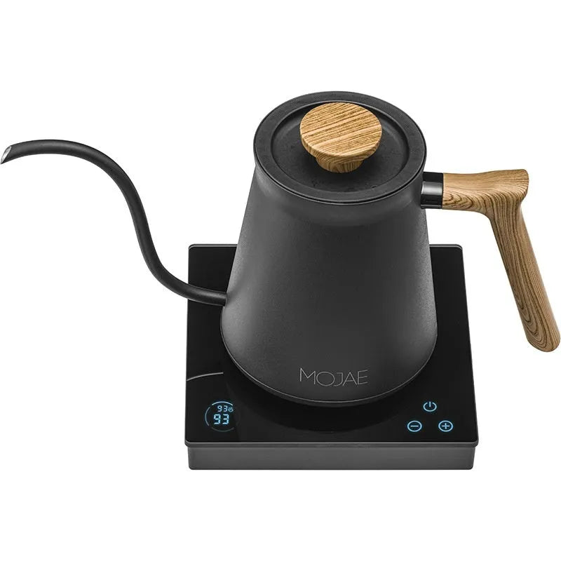 Intelligent temperature controlled hand brew coffee pot in matte black with UK plug and retro design