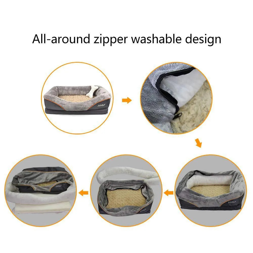 Grey two-colour four-side sofa dog bed with soft cloth fabric in L and XL sizes