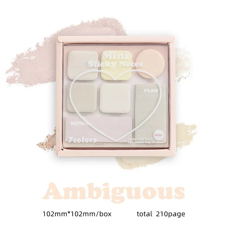 Eye shadow box post it sticker pack with 210 sheets in 7 colours, 102x102mm paper sticky notes