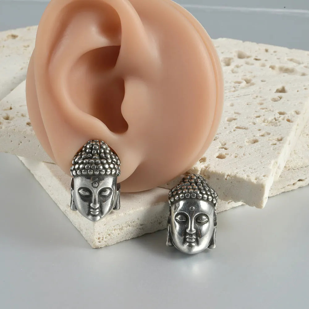 Stainless steel hollow skull Buddha head geometric auricle earring in electroplated colour options