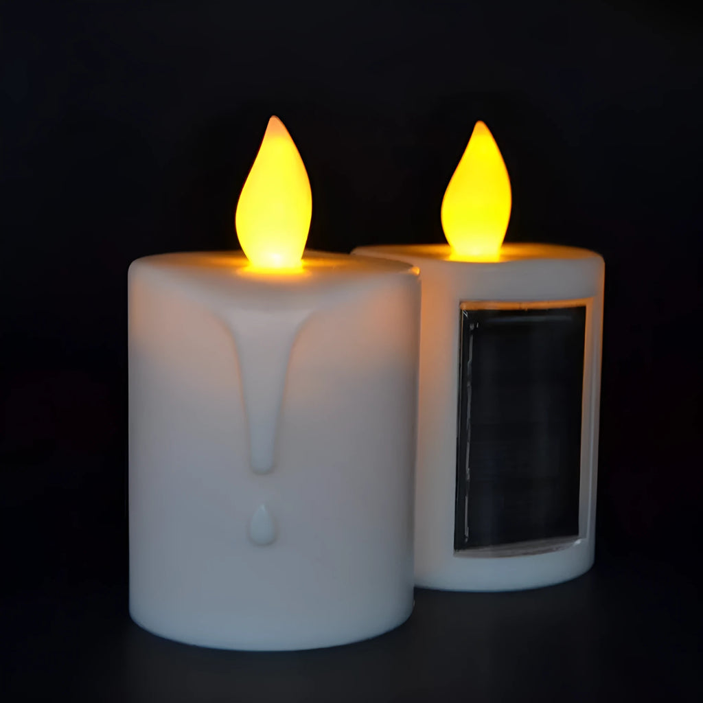 Solar LED candle in ABS plastic, 6.5 x 11cm, rechargeable decorative light for home and events
