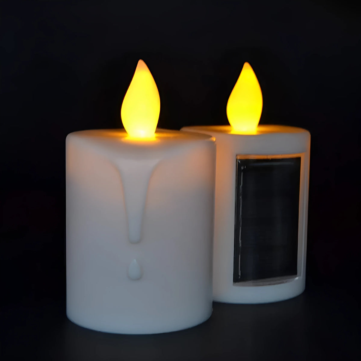 Solar LED candle in ABS plastic, 6.5 x 11cm, rechargeable decorative light for home and events
