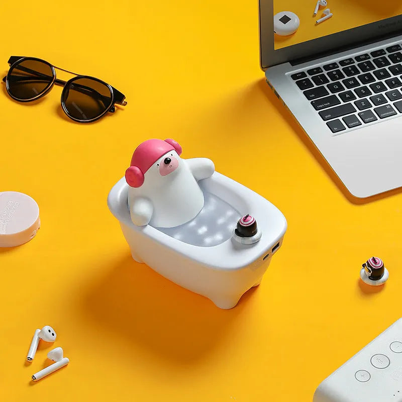 White compact USB air humidifier with large water tank on a desktop.