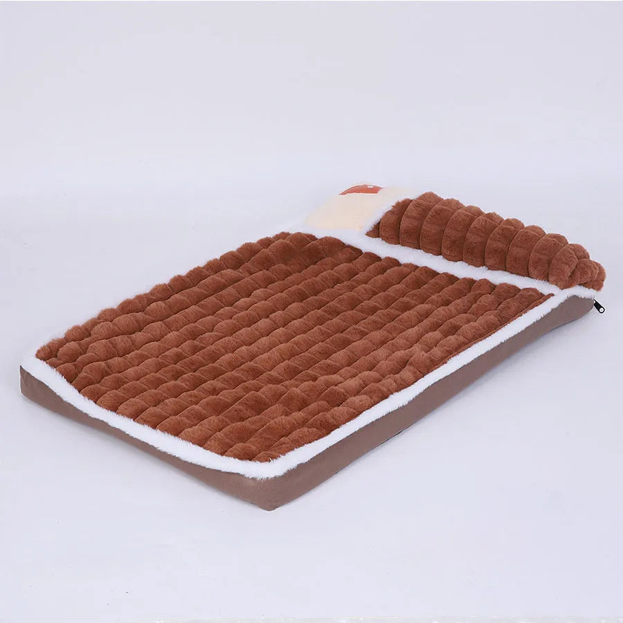 Washable dog bed mat with detachable cover in coffee colour, shown in large XXL size 100x70cm.