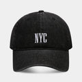 Adjustable denim peaked cap with retro alphabet lettering in black, dark blue and light blue options