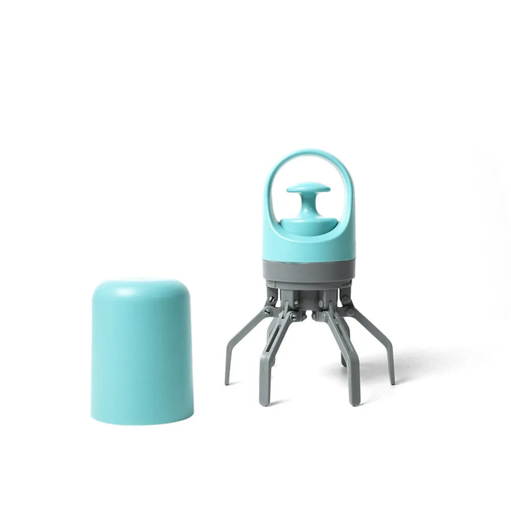 Blue portable pet pooper scooper with claw mechanism and built-in bag dispenser.