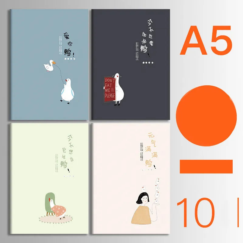 Set of 10 kraft paper notebooks with various hand-painted covers, shown open to display thread binding.