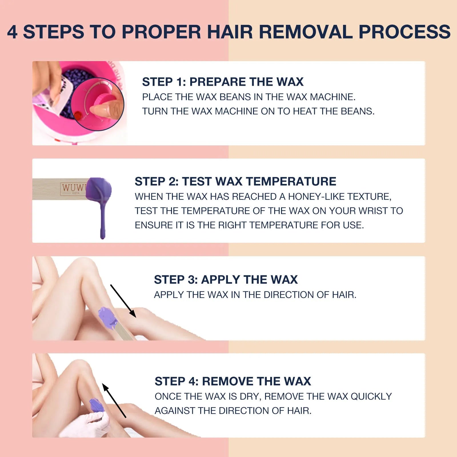 27-piece hair removal wax kit with electric warmer, four coloured wax pots, and applicator sticks.