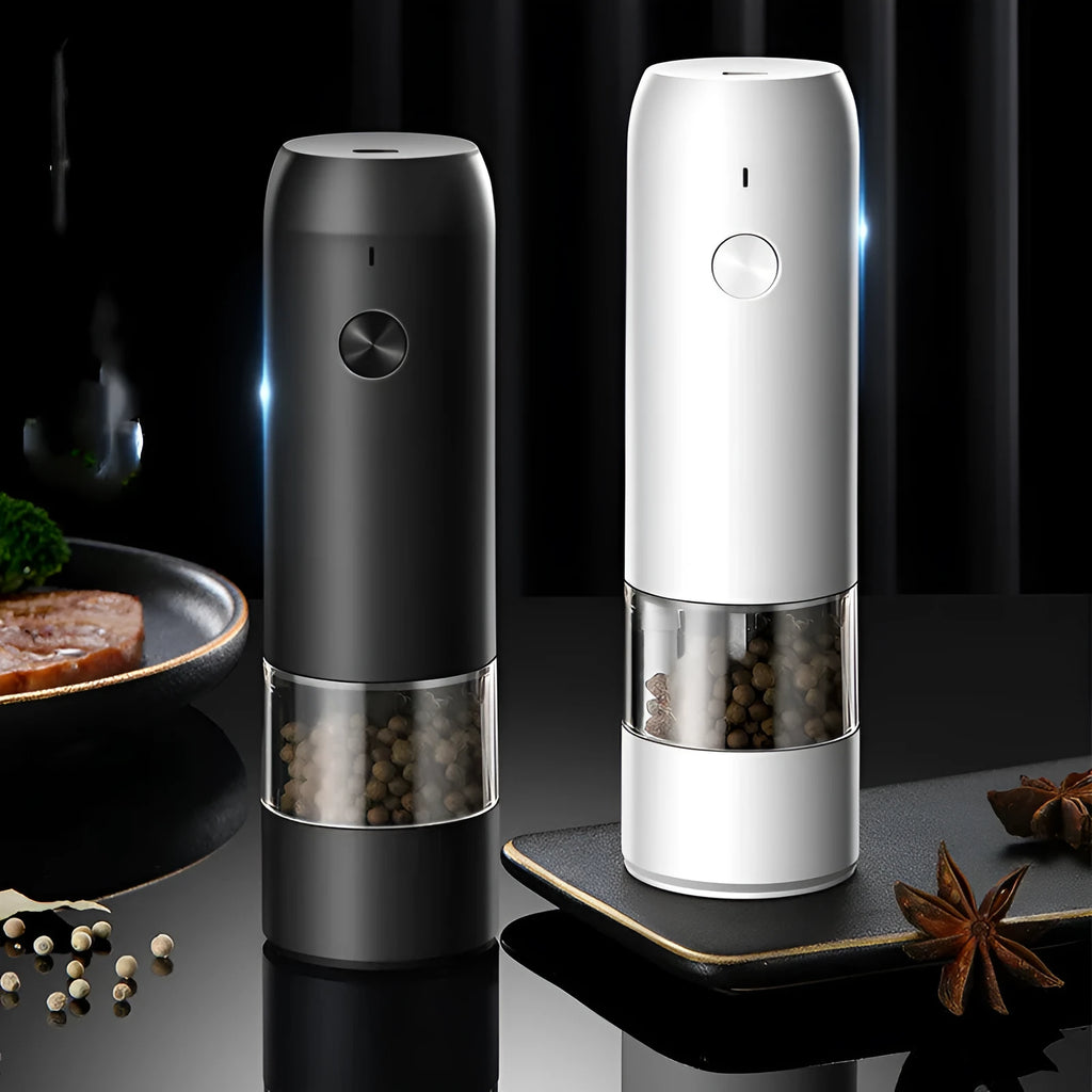 USB rechargeable electric pepper and salt grinder with clear acrylic body and ceramic mechanism