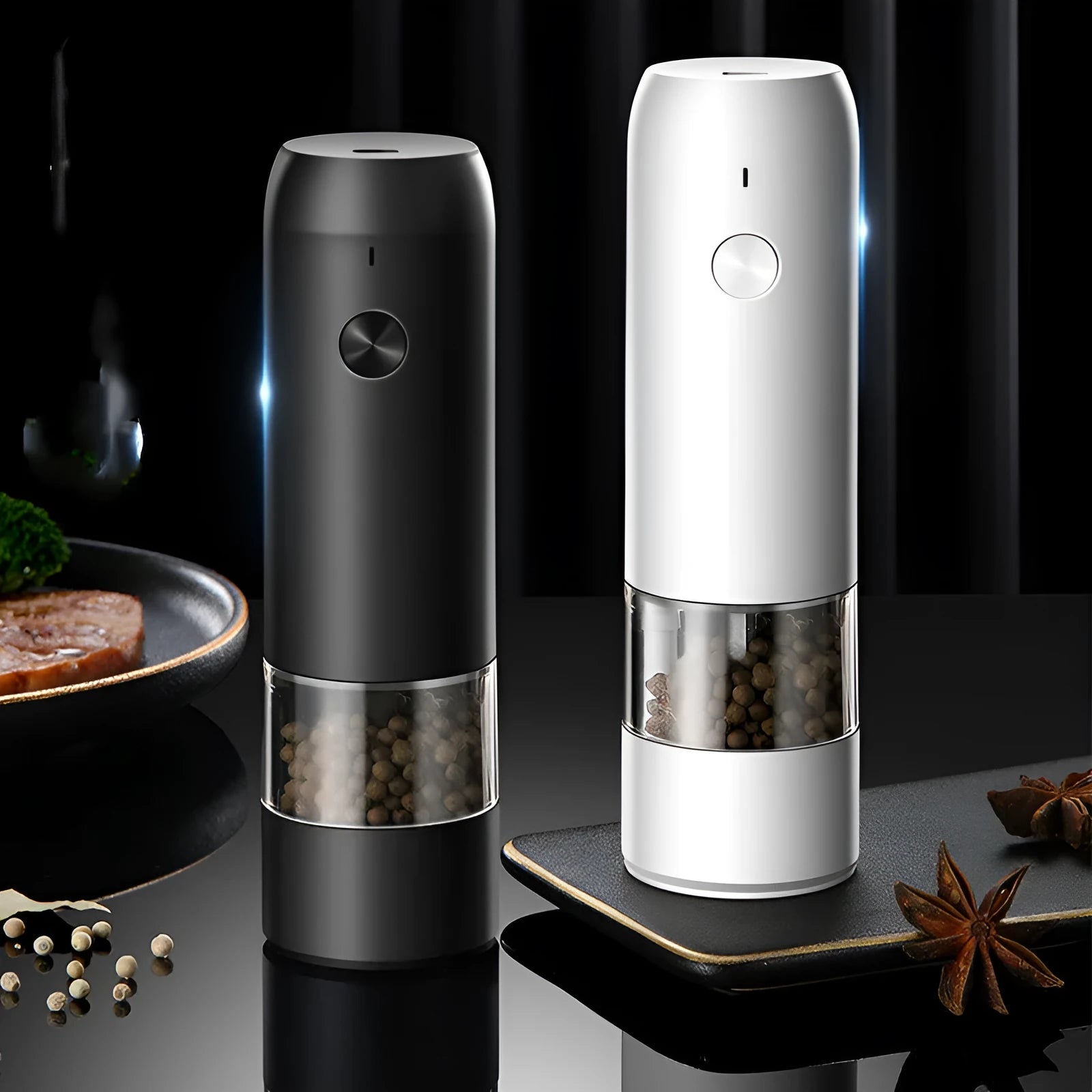 USB rechargeable electric pepper and salt grinder with clear acrylic body and ceramic mechanism