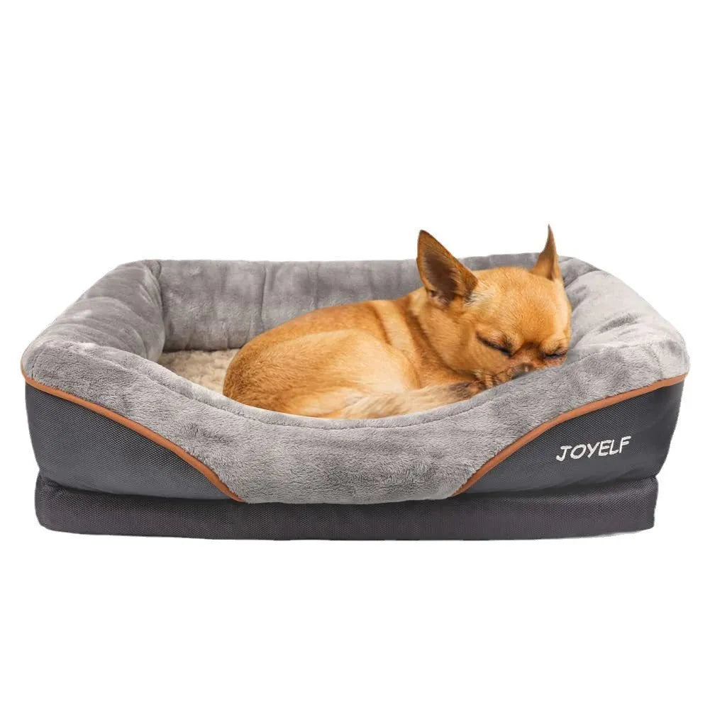 Grey two-colour four-side sofa dog bed with soft cloth fabric in L and XL sizes