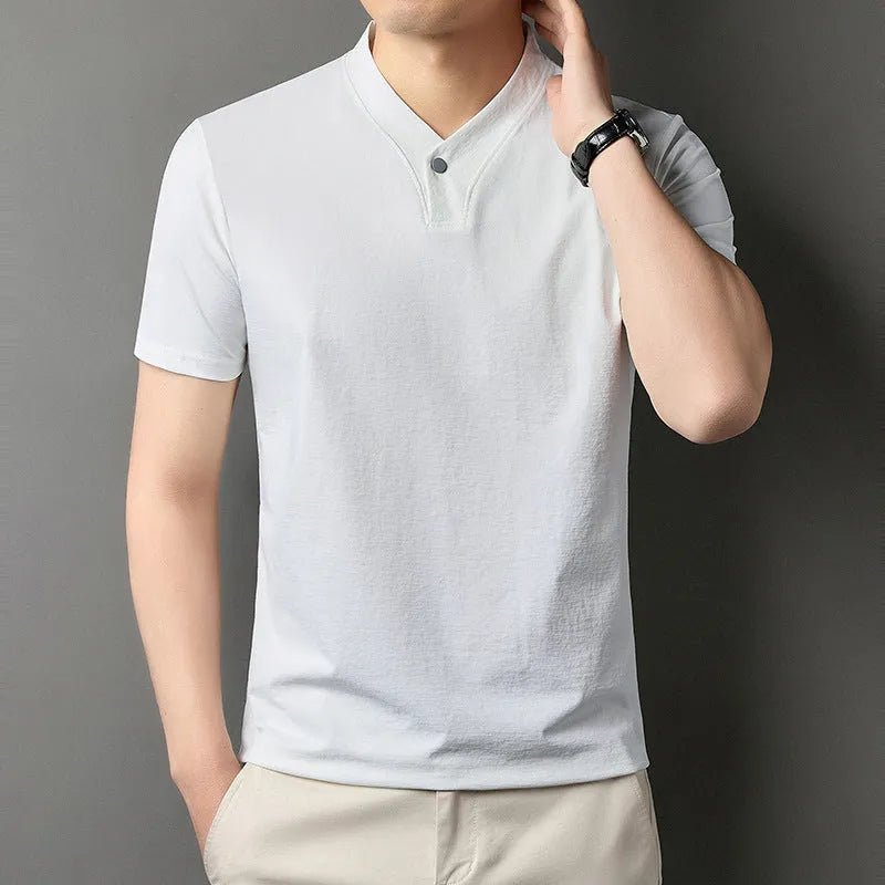 Men's short sleeve T-shirt with zipper detail in chemical fibre blend fabric for summer casual wear