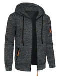 Men's hooded cardigan sweater in polyester jacquard knit, loose fit, long sleeve, solid colour, sizes S to 3XL