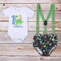 Cotton baby romper summer playsuit with shorts length in dinosaur blue, green or polka dot patterns