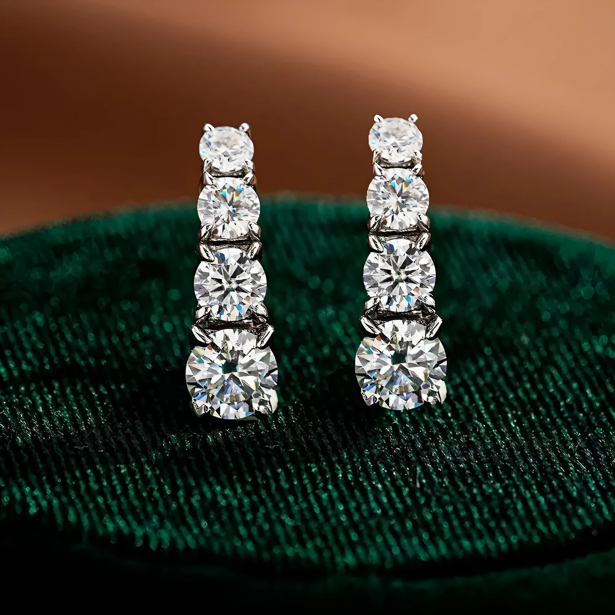 925 silver zircon ear studs in geometric and heart shapes, yellow and white gold electroplated finish for women