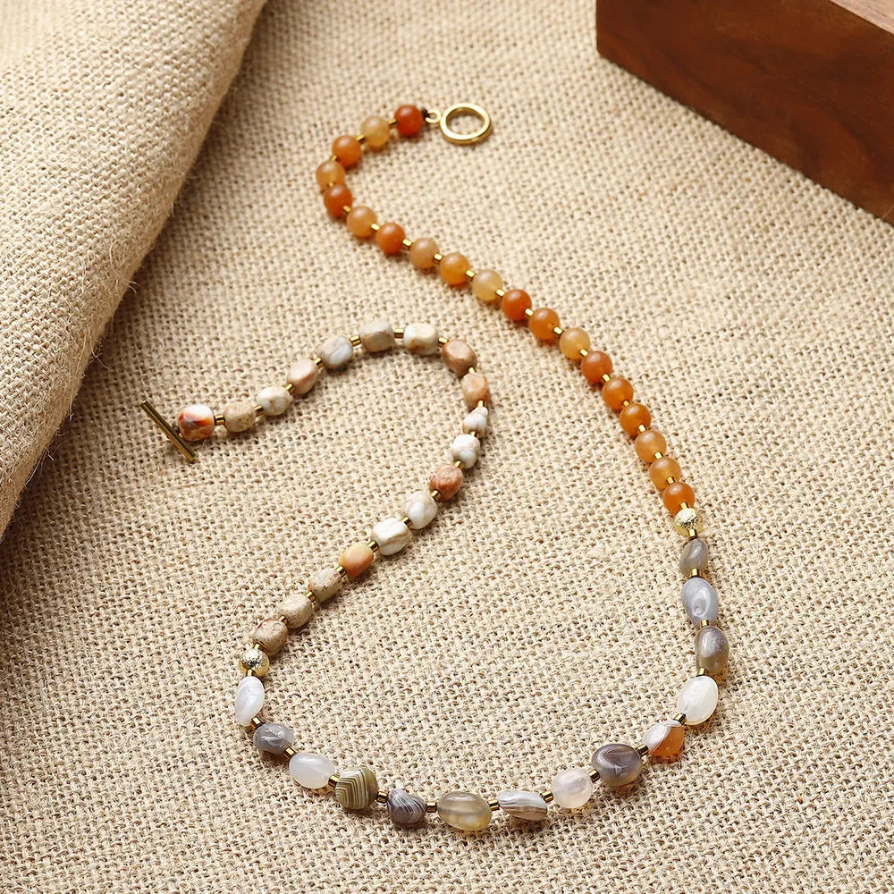 Hand-woven Persian Gulf agate multi-layer bracelet with geometric shapes in colour 3790