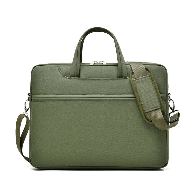 Men's Oxford cloth laptop bag with waterproof finish, available in black, grey, and green, fits 14 to 17.3 inch laptops