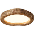Circular wood grain finished ceiling lamp in New Chinese style, showing integrated LED light source.
