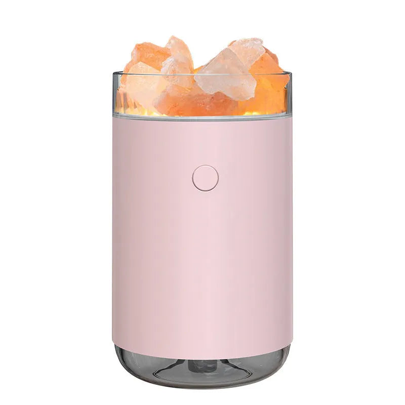 Desktop crystal salt stone ultrasonic essential oil diffuser with colour LED lamp, USB cable, and blue, pink, white options
