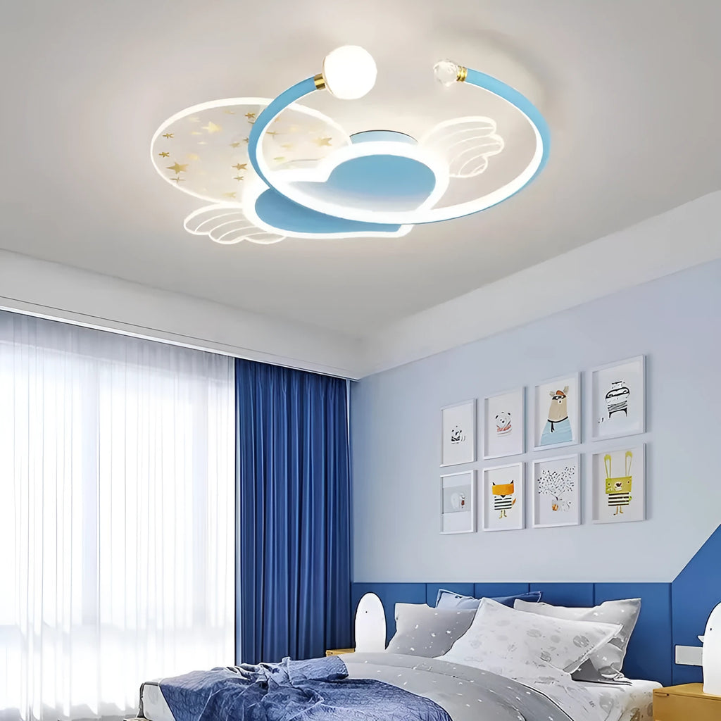 Children's moon and cloud themed ceiling lamp with colour changing lights and dimming function
