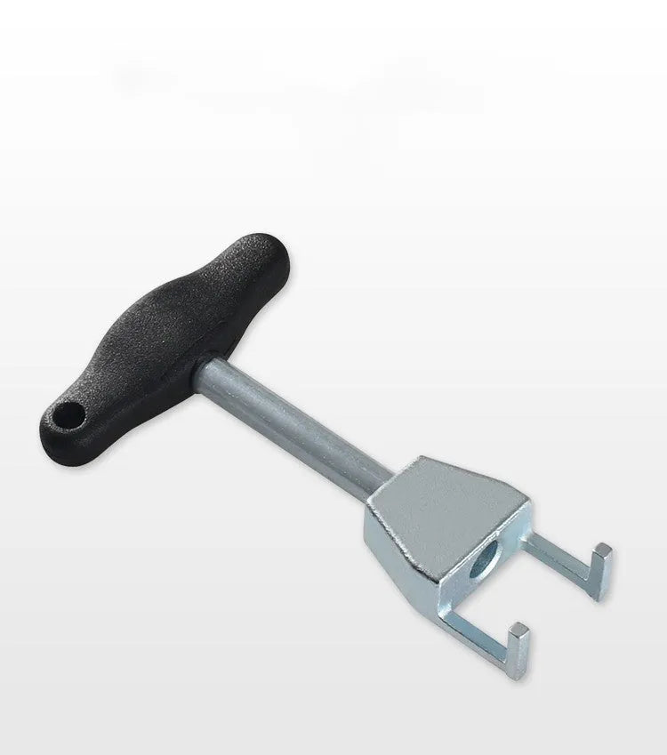Ignition coil extractor tool with T-shaped plastic handle and carbon steel body in silver black for VW Group petrol engines
