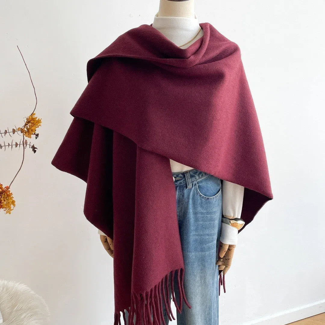 Solid colour jacquard imitation cashmere cloak robe in khaki light, 170x110cm warm outerwear