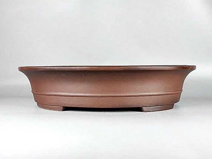 Handmade antique oval bonsai pot in Yixing purple mud, 66cm long, for pine and cypress