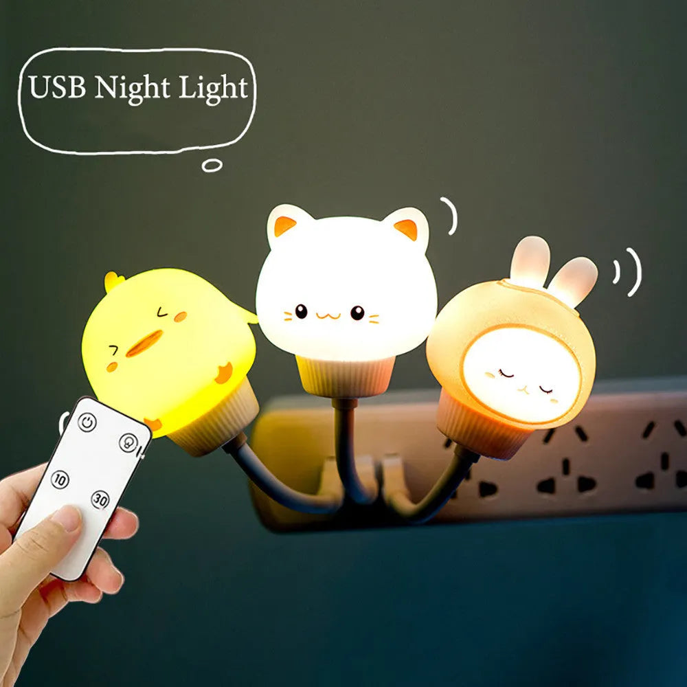 USB portable LED night light with cartoon bear rabbit duck designs and remote control