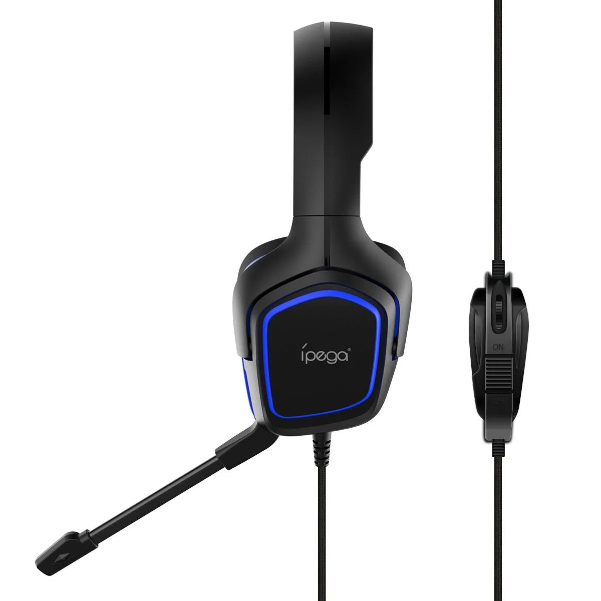 Computer gaming headset with microphone wired 3.5mm 40mm driver blue colour on desk