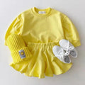 Baby girls' cotton skirt suit two-piece set in orange, long sleeve pullover, Korean style